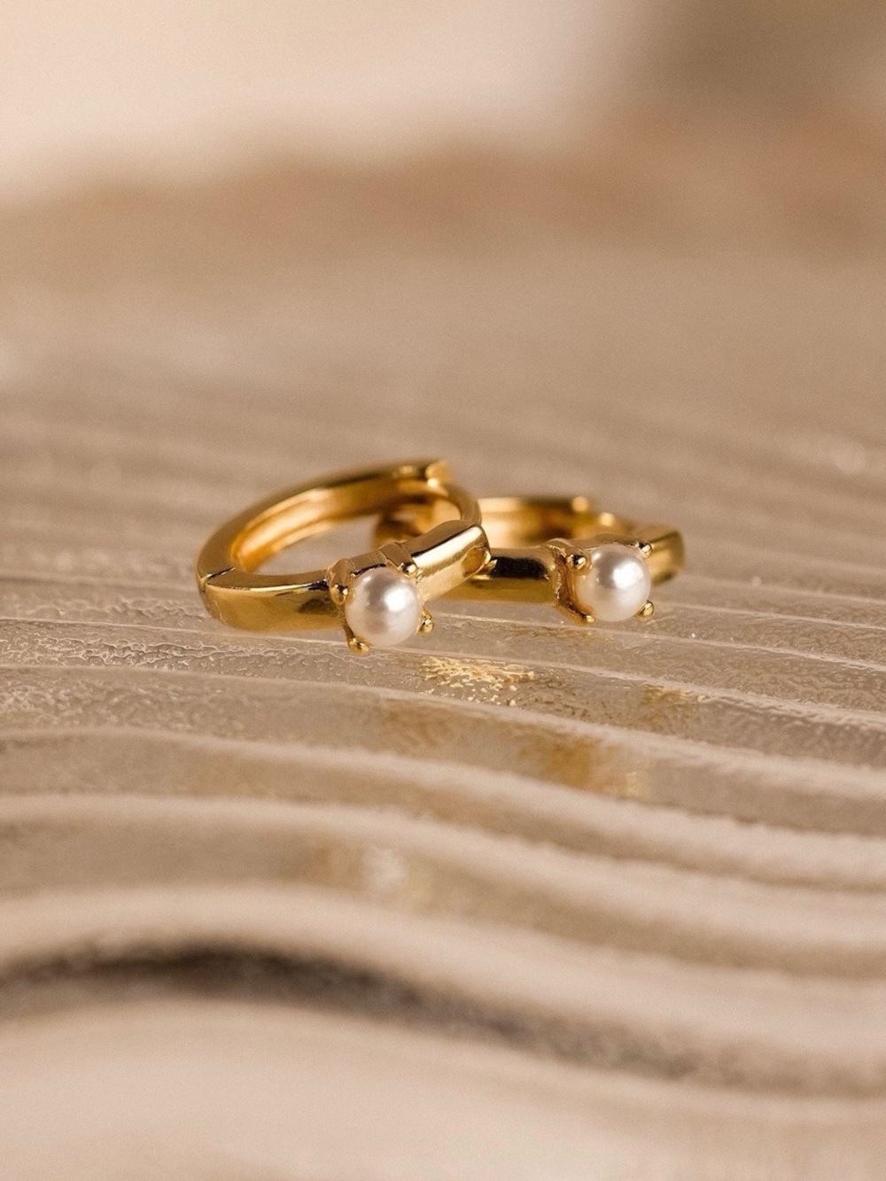 Delicate Pearl Huggie Earrings by Caitlyn Minimalist •